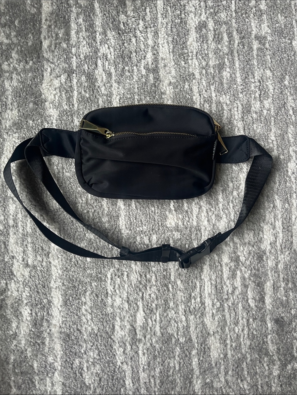 Black Crossbody Belt Bag with Gold Zipper